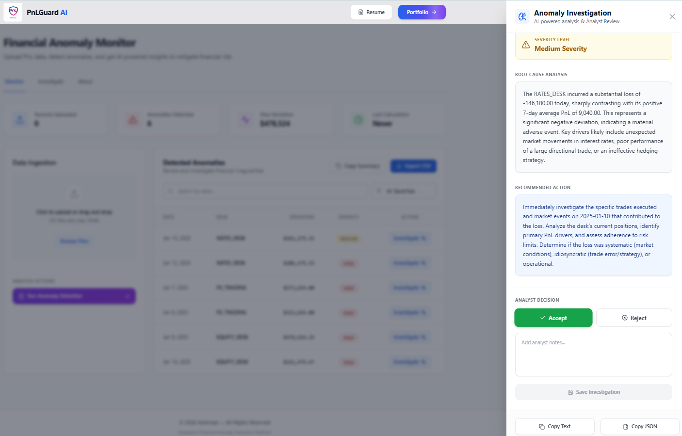 PnLGuard AI — Financial Anomaly Monitoring Platform platform screenshot 2