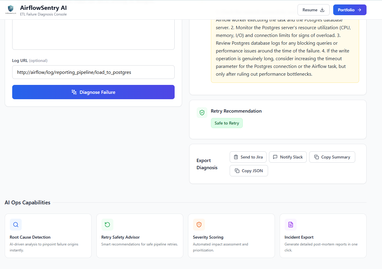 AirflowSentry AI — ETL Failure Diagnosis Console platform screenshot 3
