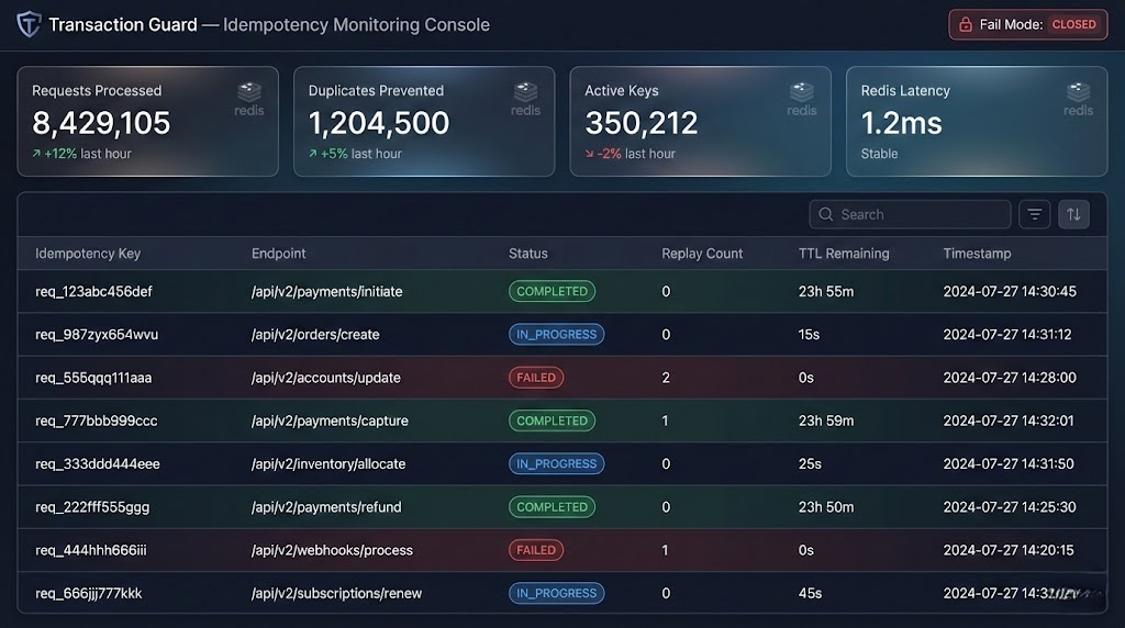 Transaction Guard — Idempotency & Exactly-Once Execution Layer platform screenshot 1